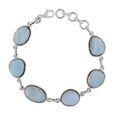 Authentic Wire Work Around Six Stone Larimar Irregular Shape 925 Sterling Solid Silver Bracelet - R2400490-83