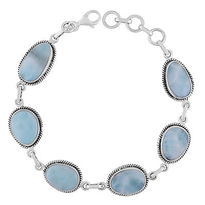 Authentic Wire Work Around Six Stone Larimar Irregular Shape 925 Sterling Solid Silver Bracelet - R2400490-85
