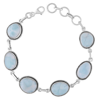 Authentic Wire Work Around Six Stone Larimar Irregular Shape 925 Sterling Solid Silver Bracelet - R2400490-89