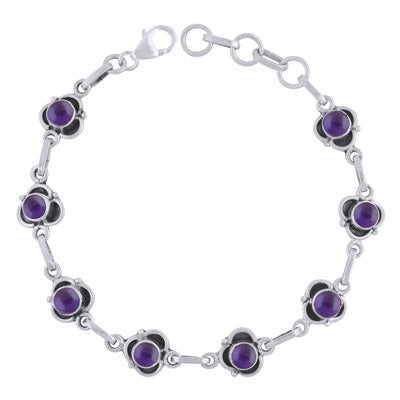 Beautiful Handcrafted Work Around Amethyst Round Shape 925 Sterling Solid Silver Bracelet - R2400521-1