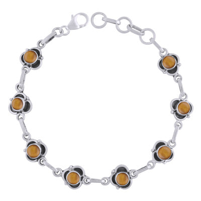 Beautiful Handcrafted Work Around Tiger's Eye Round Shape 925 Sterling Solid Silver Bracelet - R2400521-10