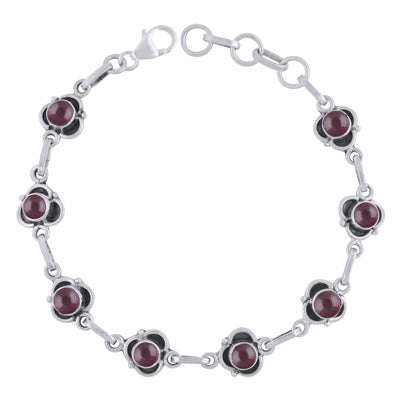 Beautiful Handcrafted Work Around Garnet Round Shape 925 Sterling Solid Silver Bracelet - R2400521-2