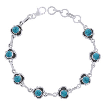 Beautiful Handcrafted Work Around Turquoise Round Shape 925 Sterling Solid Silver Bracelet - R2400521-3