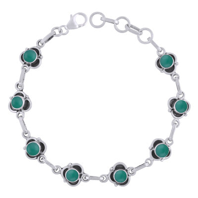 Beautiful Handcrafted Work Around Green Onyx Round Shape 925 Sterling Solid Silver Bracelet - R2400521-7