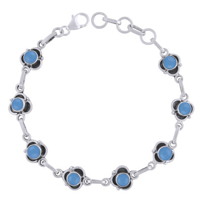 Beautiful Handcrafted Work Around Blue Chalcedony Round Shape 925 Sterling Solid Silver Bracelet - R2400521-8