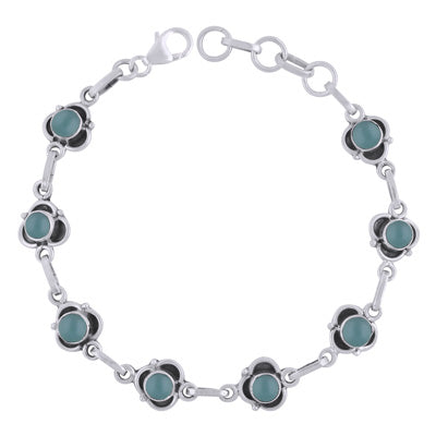 Beautiful Handcrafted Work Around Aqua Chalcedony Round Shape 925 Sterling Solid Silver Bracelet - R2400521-9