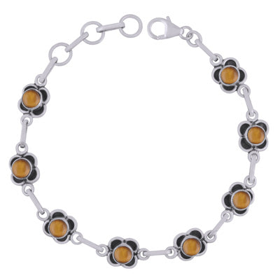 Stunning Oxidised Handcrafted Work Tiger's Eye Round Shape 925 Sterling Solid Silver Bracelet - R2400522-10
