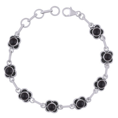 Stunning Oxidised Handcrafted Work Black Onyx Round Shape 925 Sterling Solid Silver Bracelet - R2400522-11