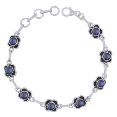 Stunning Oxidised Handcrafted Work Labradorite Round Shape 925 Sterling Solid Silver Bracelet - R2400522-5