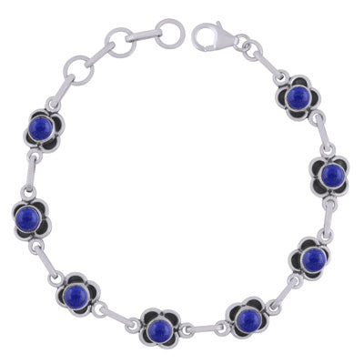 Stunning Oxidised Handcrafted Work Lapis Round Shape 925 Sterling Solid Silver Bracelet - R2400522-6