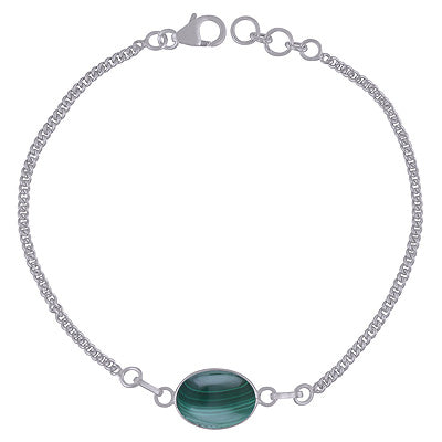 Alluring Beautiful Malachite Oval Shape 925 Sterling Solid Silver Bracelet - R2400523-11