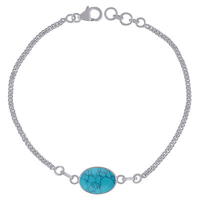 Alluring Beautiful Turquoise Oval Shape 925 Sterling Solid Silver Bracelet - R2400523-2