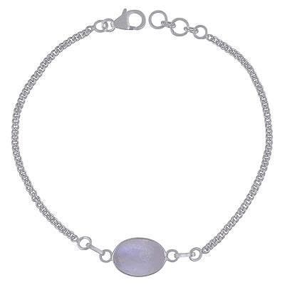 Alluring Beautiful Rainbow Moonstone Oval Shape 925 Sterling Solid Silver Bracelet - R2400523-3