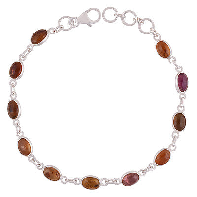 Alluring Multiple Gemstone Seated Bezel Tourmaline Oval Shape 925 Sterling Solid Silver Bracelet - R2400524-2