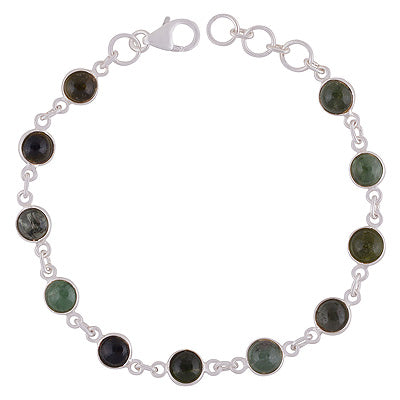 Beautiful Multiple Gemstone Seated Bezel Tourmaline Round Shape 925 Sterling Solid Silver Bracelet - R2400525-3