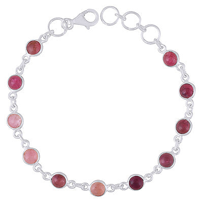 Beautiful Multiple Gemstone Seated Bezel Tourmaline Round Shape 925 Sterling Solid Silver Bracelet - R2400525-5