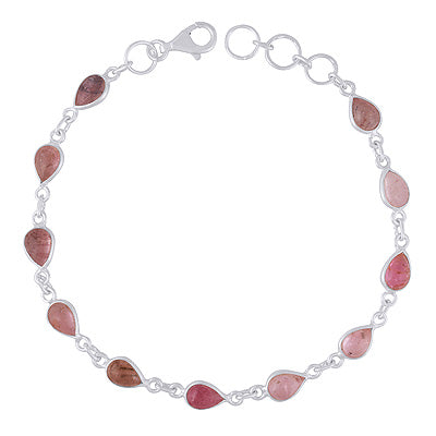 Magnificent Multicolour Gemstones Around Bezel Tourmaline Pear Shape 925 Sterling Solid Silver Bracelet - R2400526-6