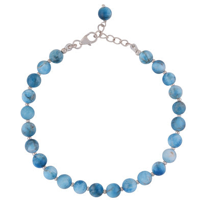 Stunning Rawa Between Larimar Round Shape 925 Sterling Solid Silver Bracelet - R2400532-1