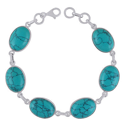 Stunning Multiple Shaped Gemstone Turquoise Oval Shape 925 Sterling Solid Silver Bracelet - R2400535-2