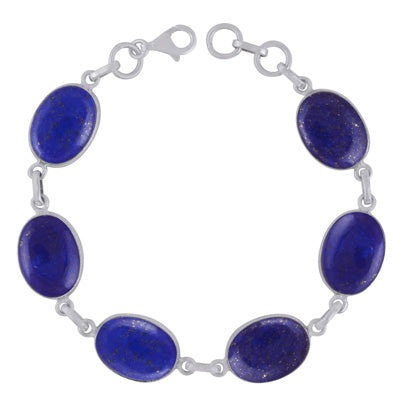 Stunning Multiple Shaped Gemstone Lapis Oval Shape 925 Sterling Solid Silver Bracelet - R2400535-5