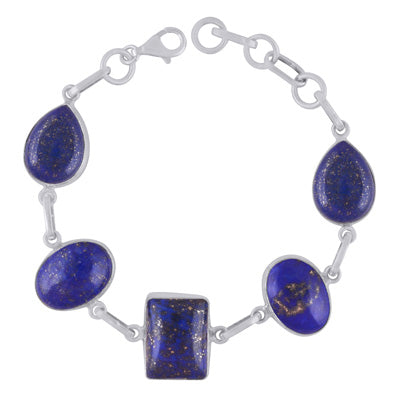 Gorgeous Multiple Shaped Gemstone Lapis Oval,Rectangle,Pear Shape 925 Sterling Solid Silver Bracelet - R2400536-4