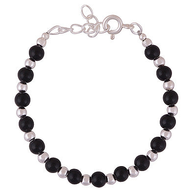 Gorgeous Gemstone Beads Black Onyx Round Shape 925 Sterling Solid Silver Baby Child Bracelets - R2400539-1