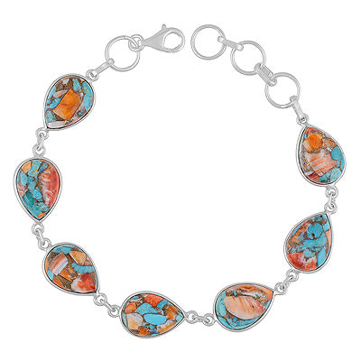 Stunning Handmade Bezel Oyster Copper Turquoise Pear Shape 925 Sterling Solid Silver Bracelet - R2400540-3