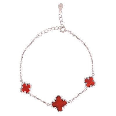 Stunning Clover Design Gemstone Carnelian 925 Sterling Solid Silver Bracelet - R2400542-3
