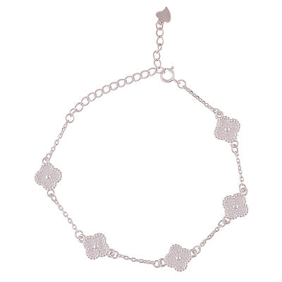 Magnificent Clover Design Stone Studded White Cubic Zirconia 925 Sterling Solid Silver Bracelet - R2400542-8