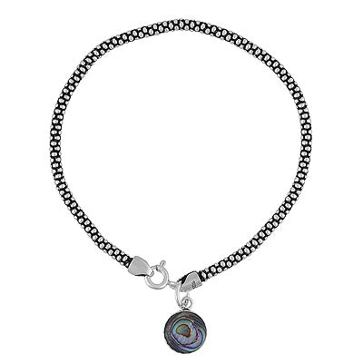 Gorgeous Charms Design frame Gemstone Abalone Shell Round Shape 925 Sterling Solid Silver Bracelet - R2400544-1