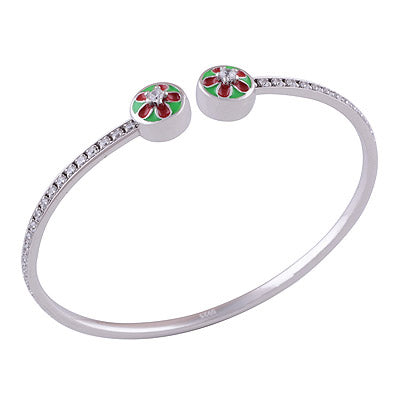 925 Sterling Silver White Cubic Zirconia, Enamel Bangle - R2700120-1