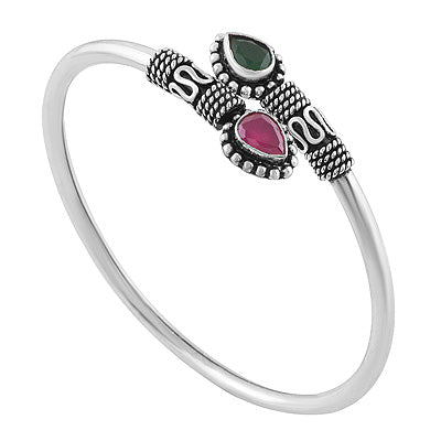 Alluring Rawa Work Around Red Corundum,Green Corundum Pear Shape 925 Sterling Solid Silver Bangles - R2700146-11