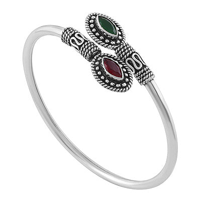 Beautiful Rawa & Wire Work Around Red Corundum,Green Corundum Marquise Shape 925 Sterling Solid Silver Bangles - R2700146-12