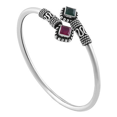 Alluring Rawa Work Around Red Corundum,Green Corundum Square Shape 925 Sterling Solid Silver Bangles - R2700146-13