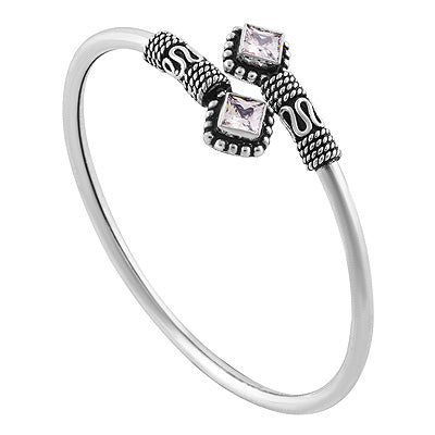 Alluring Rawa Work Around White Cubic Zirconia Square Shape 925 Sterling Solid Silver Bangles - R2700146-14