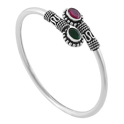 Alluring Rawa Work Around Red Corundum,Green Corundum Oval Shape 925 Sterling Solid Silver Bangles - R2700146-15