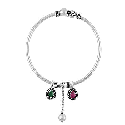 Stunning Handcrafted Rawa & Wire Work Red Corundum,Green Corundum Pear Shape 925 Sterling Solid Silver Bangles - R2700146-16