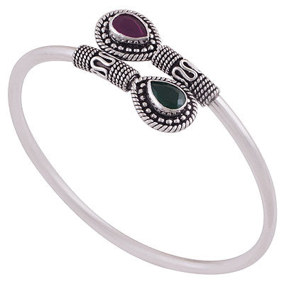 Beautiful Rawa & Wire Work Around Red Corundum,Green Corundum Pear Shape 925 Sterling Solid Silver Bangles - R2700146-5