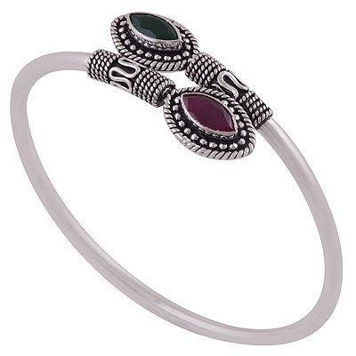 Stunning Handcrafted Rawa & Wire Work Red Corundum,Green Corundum Marquise Shape 925 Sterling Solid Silver Bangles - R2700146-9