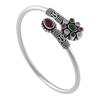 Alluring Multicoloured Gemstones Around Red Corundum,Green Corundum,White Cubic Zirconia Oval,Round Shape 925 Sterling Solid Silver Bangles - R2700147-12