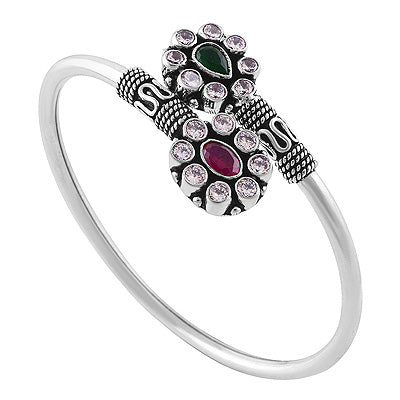 Alluring Multicoloured Gemstones Around Red Corundum,Green Corundum,White Cubic Zirconia Multi Shape 925 Sterling Solid Silver Bangles - R2700147-13