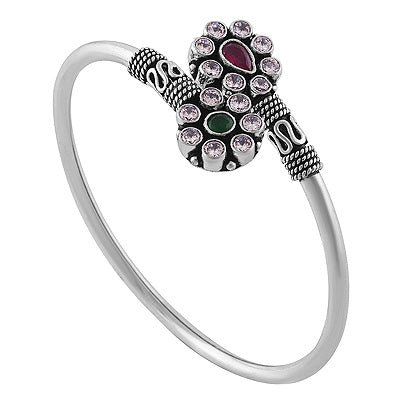 Alluring Multicoloured Gemstones Around Red Corundum,Green Corundum,White Cubic Zirconia Pear,Round Shape 925 Sterling Solid Silver Bangles - R2700147-14