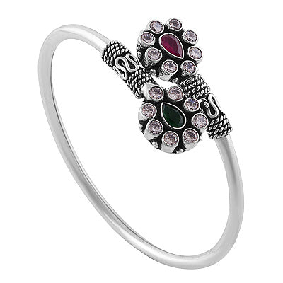 Alluring Multicoloured Gemstones Around Red Corundum,Green Corundum,White Cubic Zirconia Pear,Round Shape 925 Sterling Solid Silver Bangles - R2700147-15