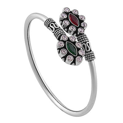 Alluring Multicoloured Gemstones Around Red Corundum,Green Corundum,White Cubic Zirconia Marquise,Round Shape 925 Sterling Solid Silver Bangles - R2700147-16