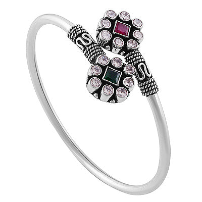 Alluring Multicoloured Gemstones Around Red Corundum,Green Corundum,White Cubic Zirconia Square,Round Shape 925 Sterling Solid Silver Bangles - R2700147-17