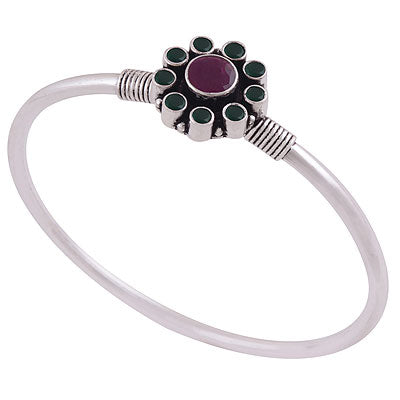 Stunning Flower made of Gemstones Red Corundum,Green Corundum Round Shape 925 Sterling Solid Silver Bangles - R2700148-2