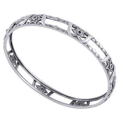 Gorgeous Flower Work Around Red Corundum,Green Corundum Round Shape 925 Sterling Solid Silver Bangles - R2700150-1