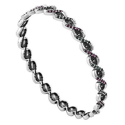 Gorgeous Gemstone Studded Around Red Corundum,Green Corundum Round Shape 925 Sterling Solid Silver Bangles - R2700151-4