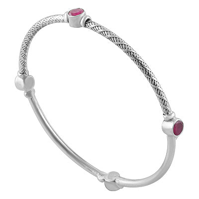 Alluring Stone Studded Red Corundum Round Shape 925 Sterling Solid Silver Bangles - R2700153-1