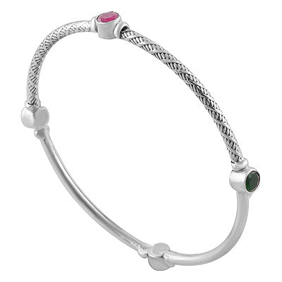 Alluring Stone Studded Red Corundum,Green Corundum Round Shape 925 Sterling Solid Silver Bangles - R2700153-2